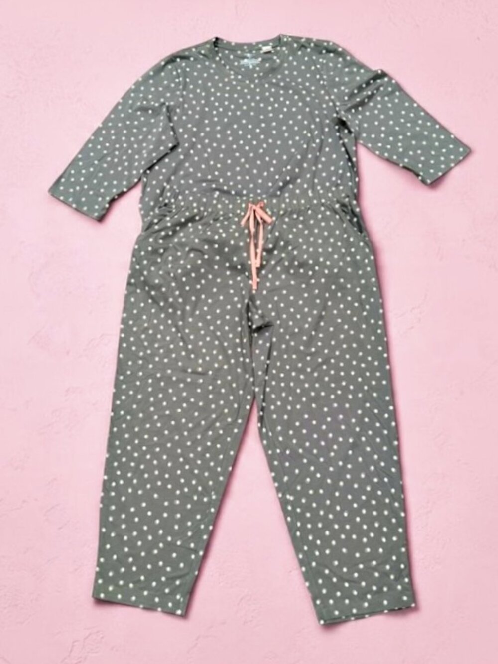 Sleep Sense Woman 1X Pajama Set Gray Polka Dot Cotton Stretch Lounge Pants NWOT